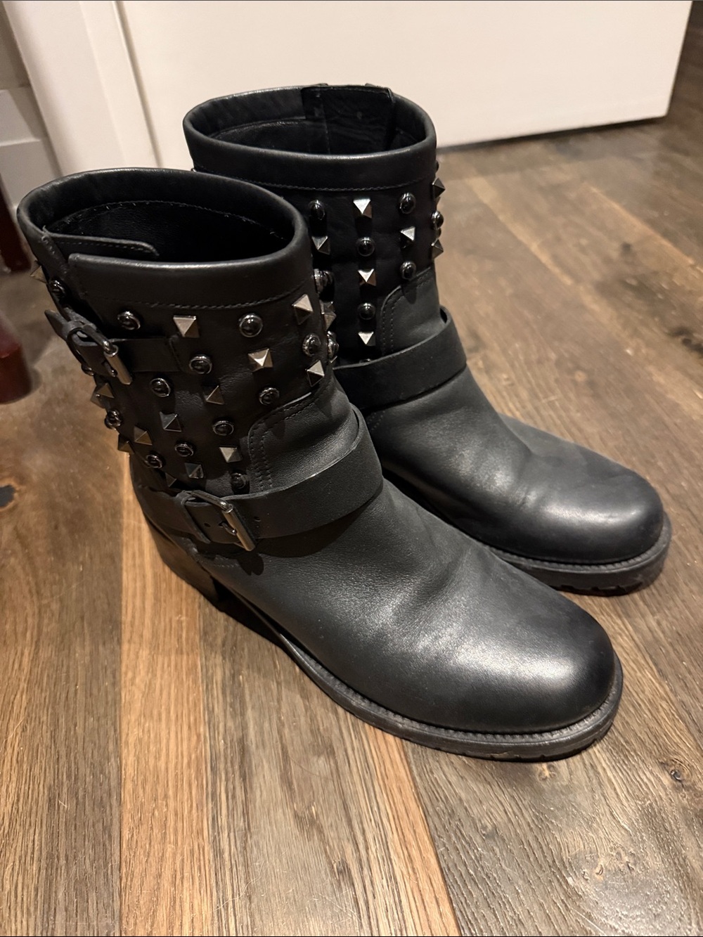 Valentino Black Studded Leather Moto Ankle Boots